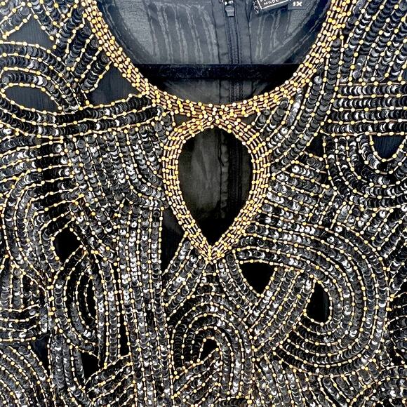 Royal Feelings Vintage Black Gold Beaded‎ Sequins Women 1X Gatsby Evening Wear - Picture 2 of 8